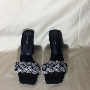 TOP Moda Black Slide Mules with Braided Crystal Strap